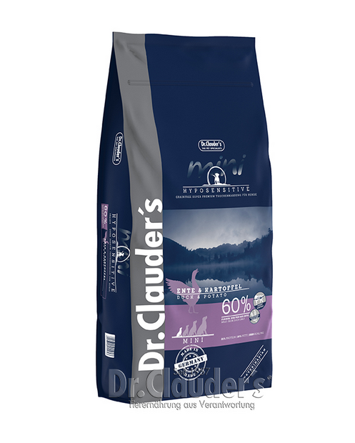 DR. CLAUDER'S HYPOSENSITIVE sausas maistas suaugusiems šunims su antiena ir bulvėmis 11.5kg