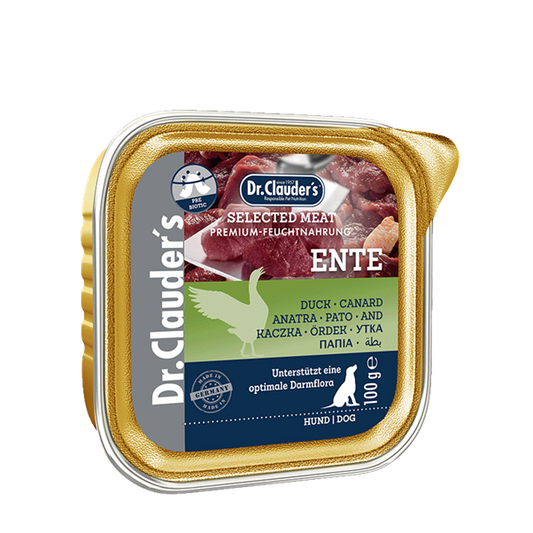 DR. CLAUDER'S drėgnas maistas suaugusiems šunims su antiena ir prebiotikais 100g