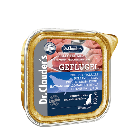 DR. CLAUDER'S drėgnas maistas suaugusiems šunims su paukštiena ir prebiotikais 100g