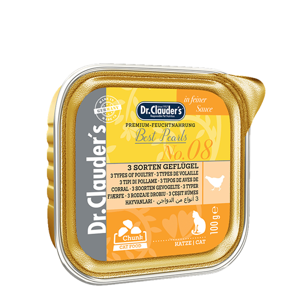 DR. CLAUDER'S drėgnas maistas katėms su trijų rūšių paukštiena padaže 100g