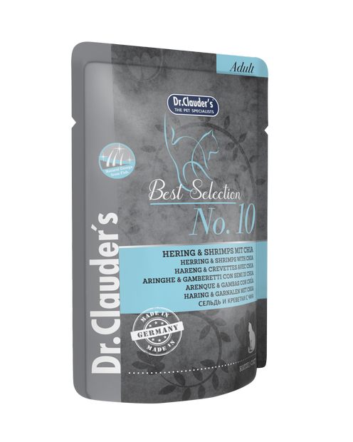 DR. CLAUDER'S drėgnas maistas katėms su silke, krevetėmis ir chia sėklomis 85g