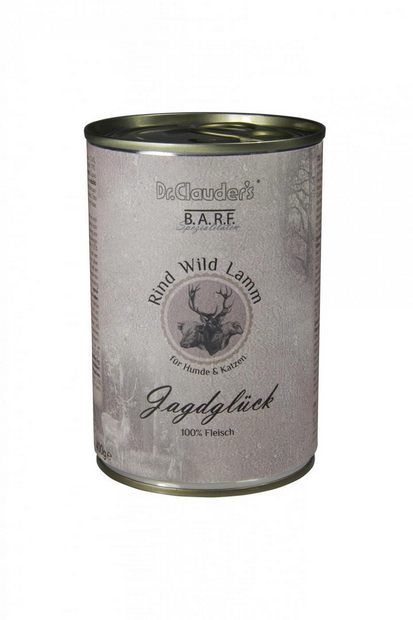 DR. CLAUDER'S BARF 100% mėsos konservai šunims ir katėms su jautiena, žvėriena ir ėriena 400g