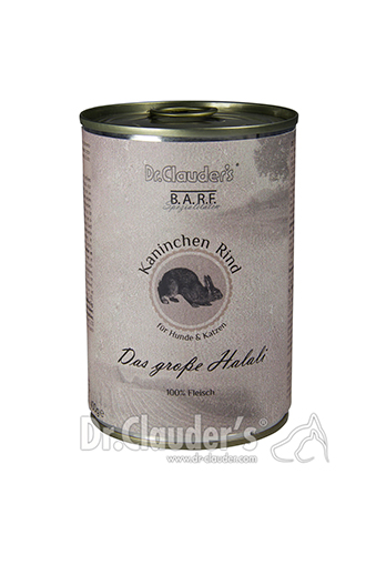 DR. CLAUDER'S BARF 100% mėsos konservai šunims ir katėms su triušiena ir jautiena 400g
