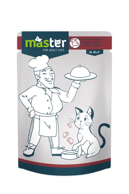 MASTER, subalansuotas drėgnas maistas su mėsa katėms, 80 g