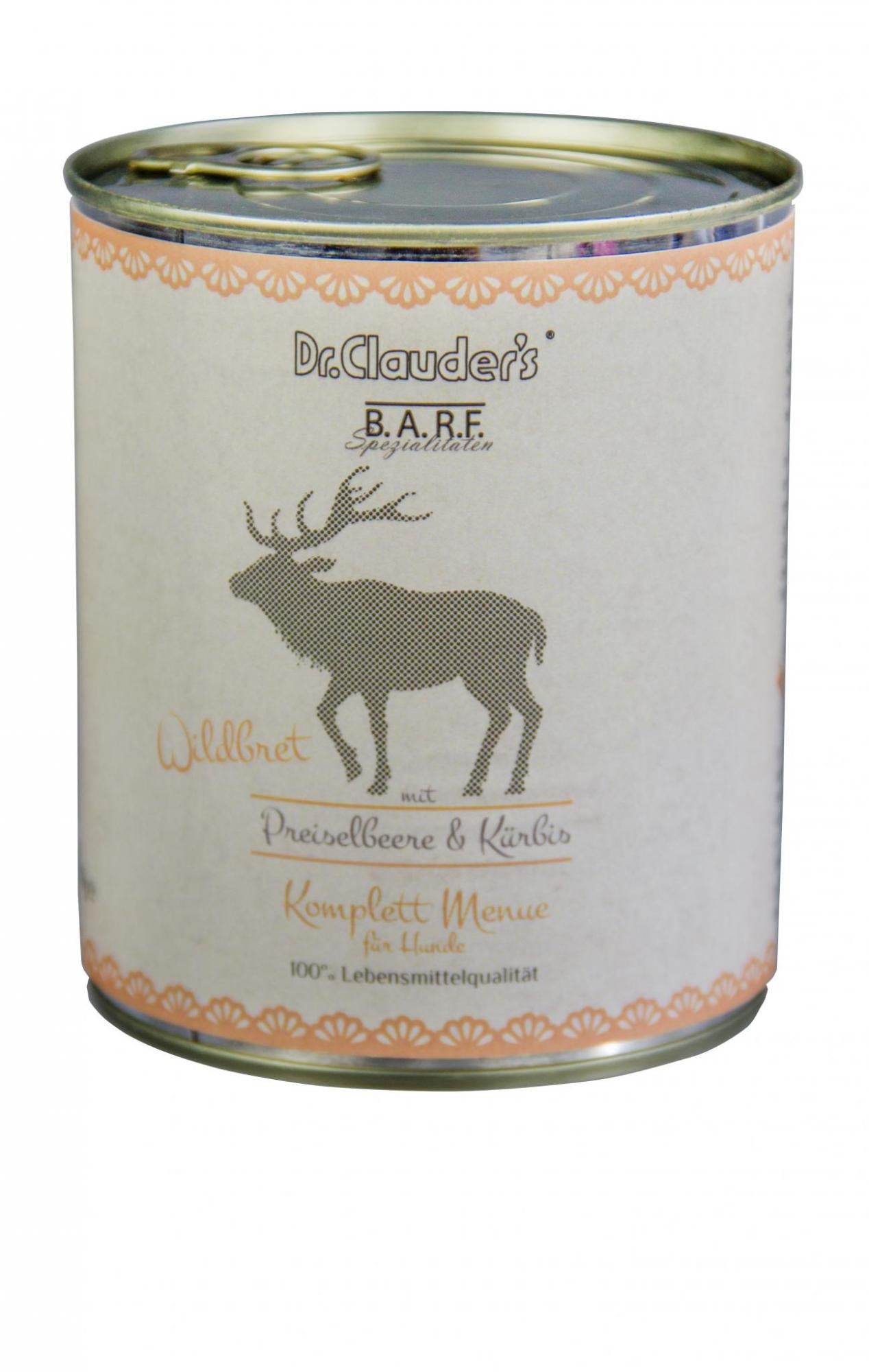 DR. CLAUDER'S BARF Complete mėsos ir daržovių konservai šunims su žvėriena 800g