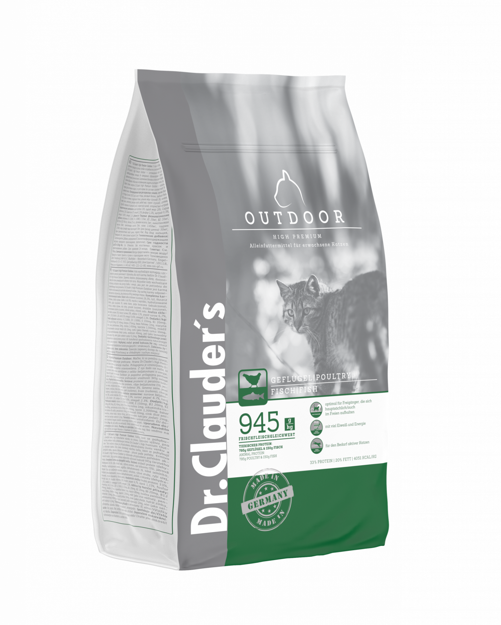 DR. CLAUDER’S OUTDOOR subalansuotas sausas maistas suaugusioms aktyvioms katėms 1.5 kg