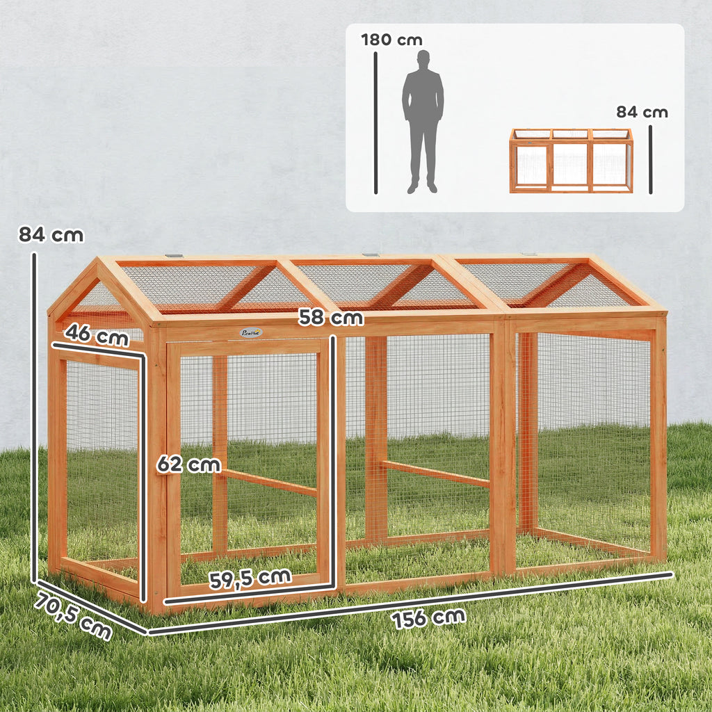 Lauko aptvaras vištoms 156x70,5x84 cm, medinis, su lakta ir dvejomis durimis, 4 vištoms, oranžinis