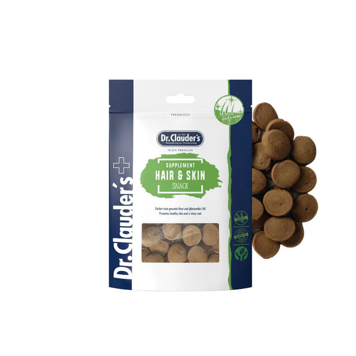 Dr.Clauder's Supplement Snack Hair &amp; Skin uztura bagātinātājs suņiem un kaķiem kažokam un ādai 150g