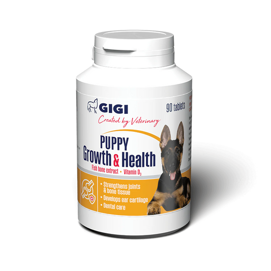 GIGI PUPPY Augšana un atbalsts. Uztura bagātinātājs kucēniem un kaķēniem veselīgai augšanai 90 tabletes.