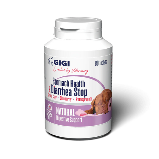 GIGI Kuņģa atbalstam un caurejas apturēšanai lieliem suņiem. Uztura bagātinātājs lielu šķirņu suņiem pret caureju, 30 tabletes.