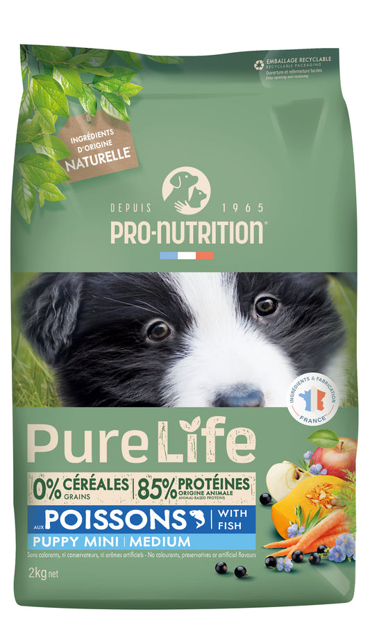 PRO-NUTRITION Pure Life puppy mini/medium fish sausas maistas jauniems mažų ir vidutinių veislių šunims su žuvimi 2 -12kg - 2 kg