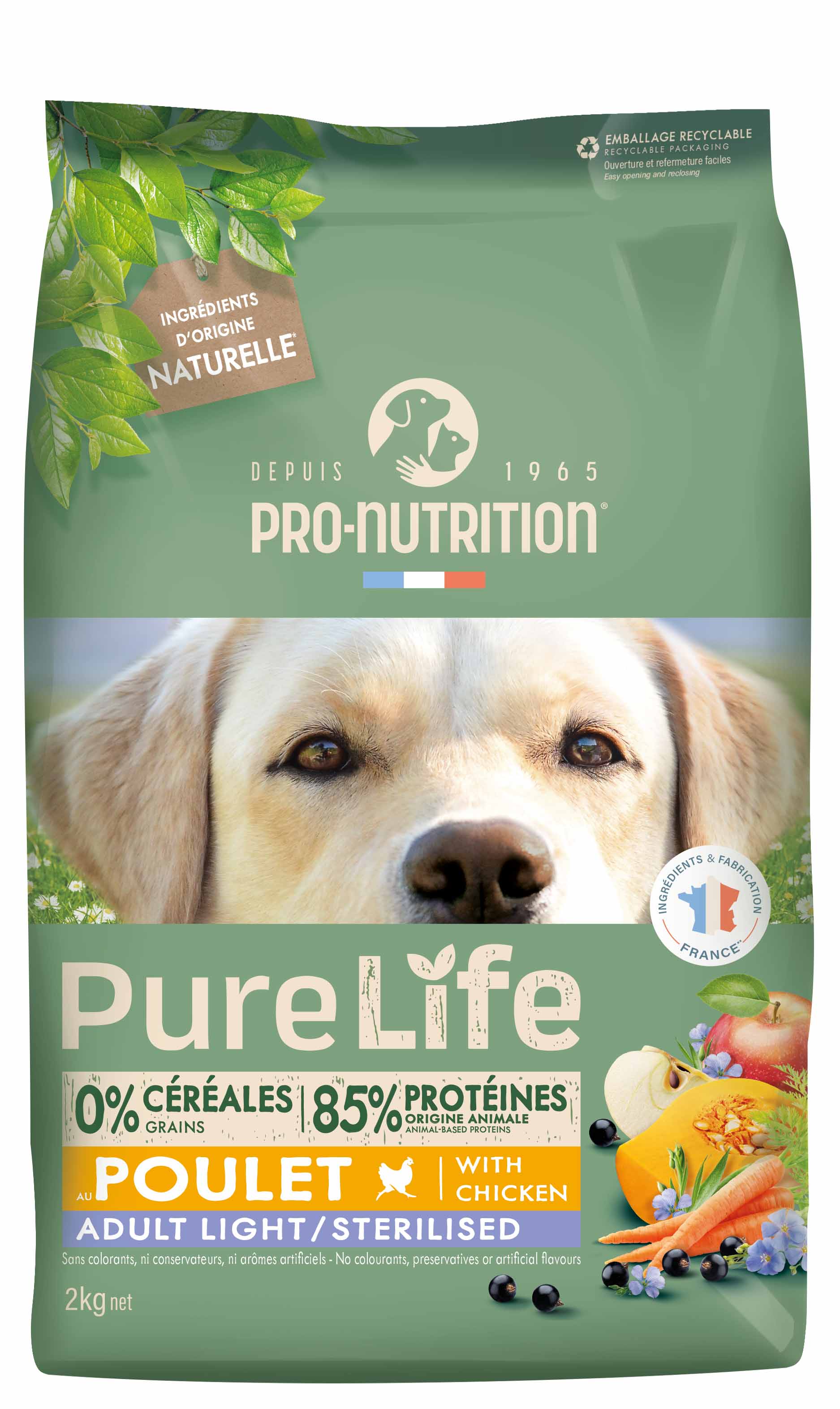 PRO-NUTRITION Pure life Light Sterilised sausas maistas suaugusiems sterilizuotiems šunims 2 kg