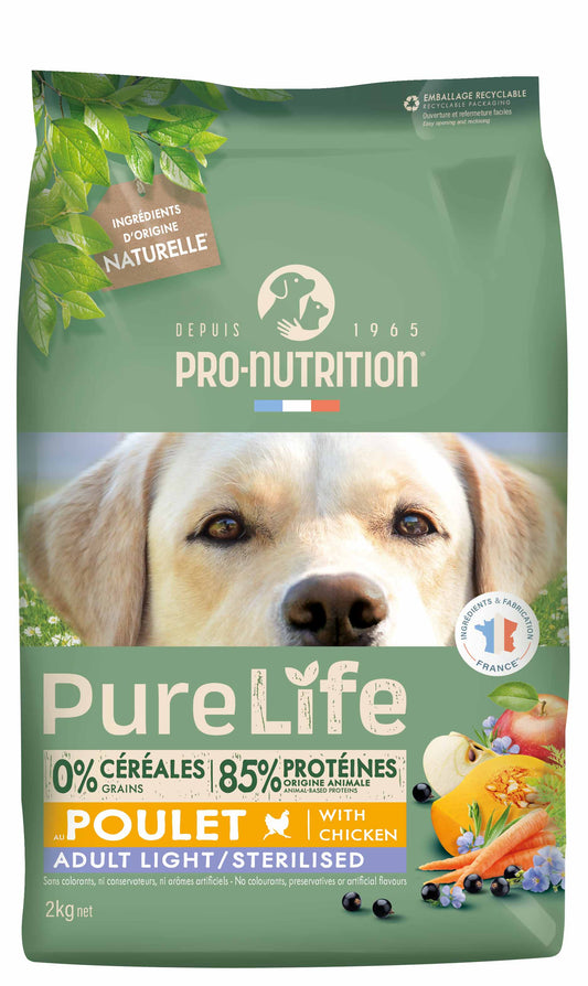 PRO-NUTRITION Pure life Light Sterilised sausas maistas suaugusiems sterilizuotiems šunims 2 kg