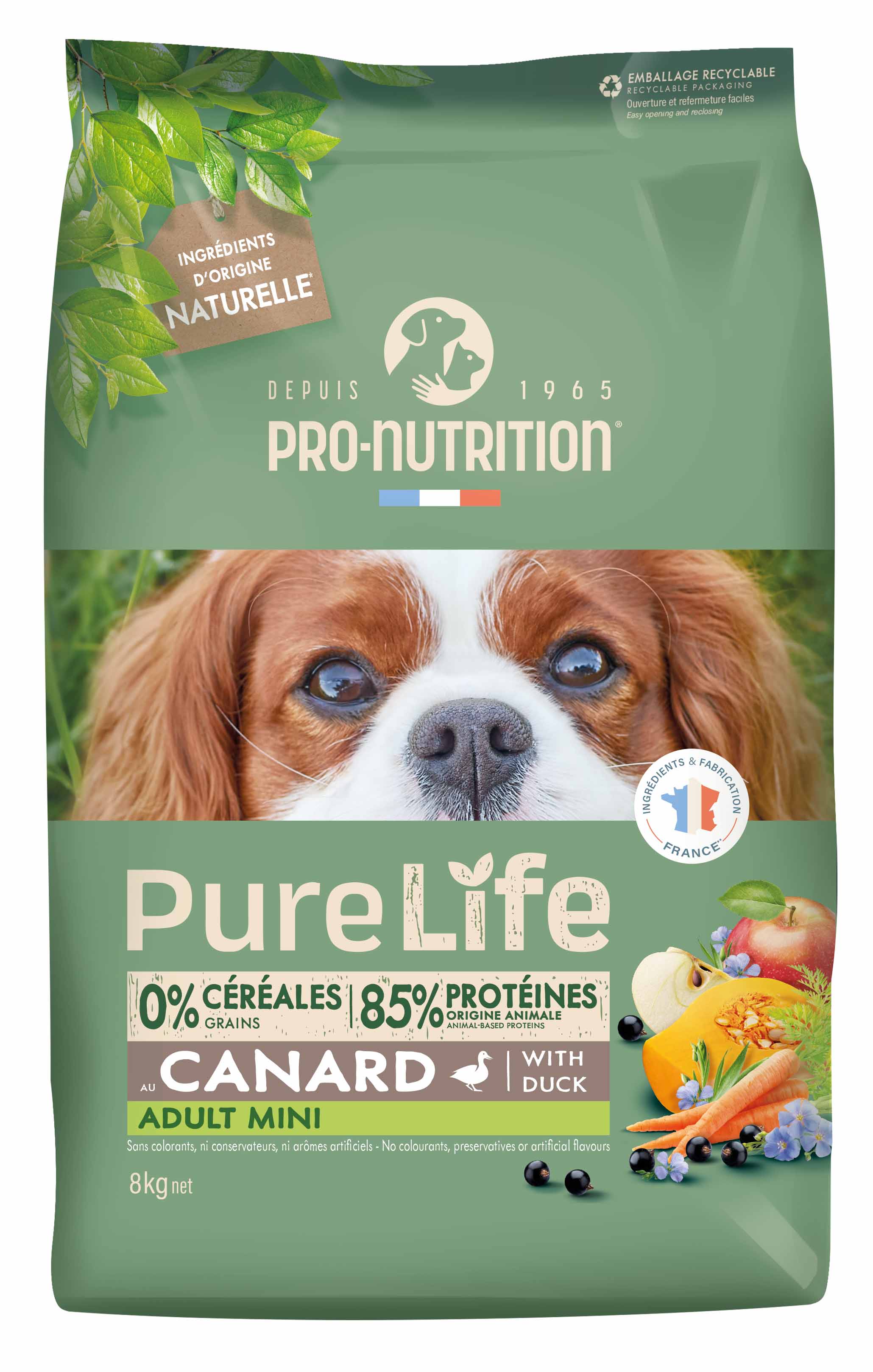PRO-NUTRITION Pure Life Adult mini duck sausas maistas suaugusiems mažų veislių šunims su antiena 8 kg