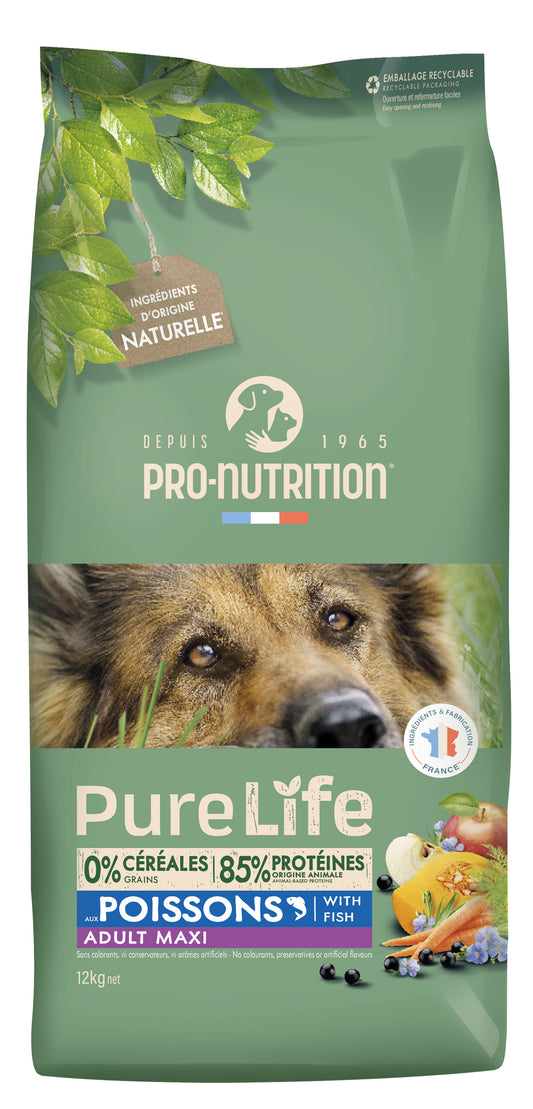 PRO-NUTRITION Pure Life Adult maxi fish sausas maistas suaugusiems didelių veislių šunims su žuvimi 12 kg
