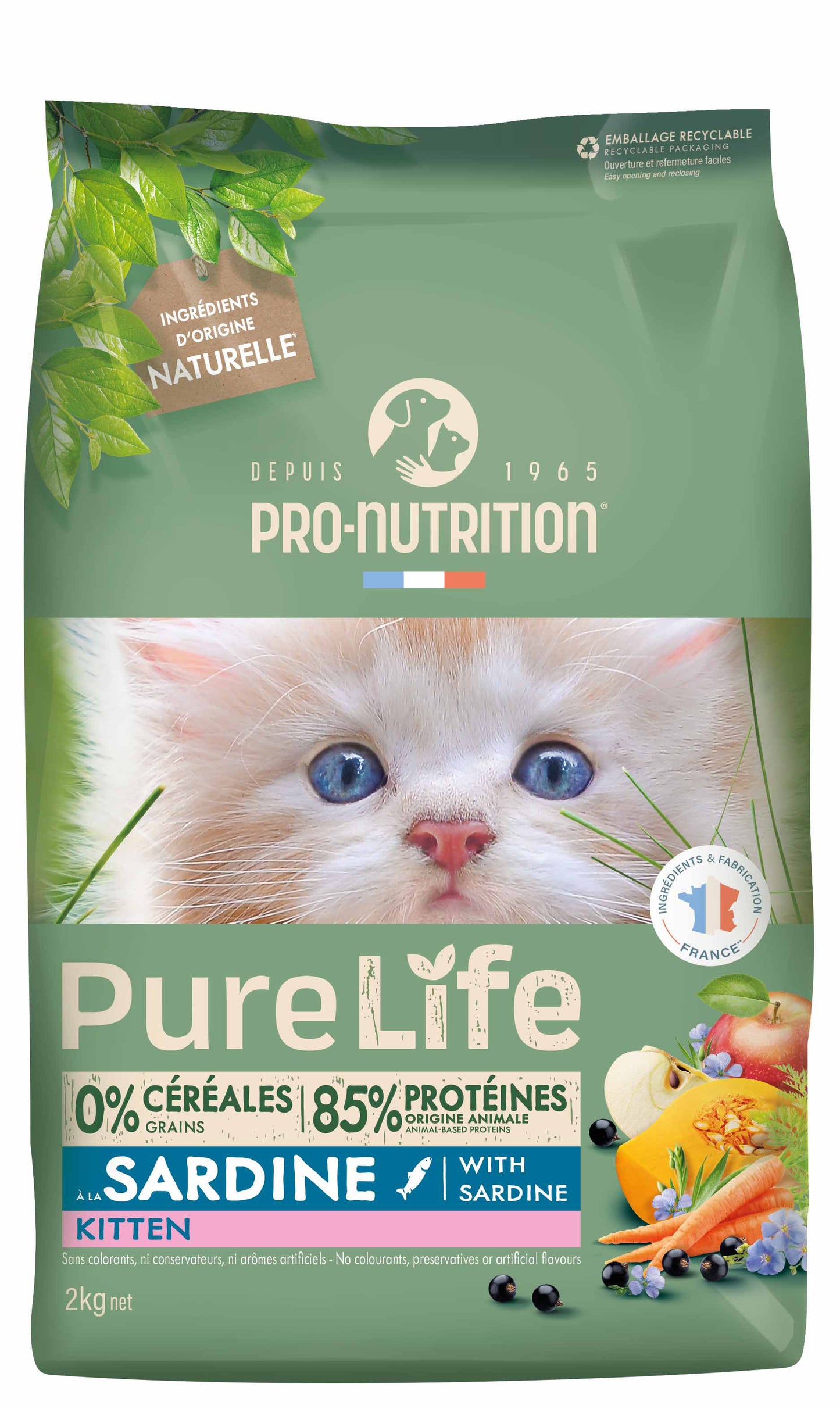 PRO-NUTRITION Pure Life kitten sardine sausas maistas jauniems kačiukams su sardinėmis 2 kg