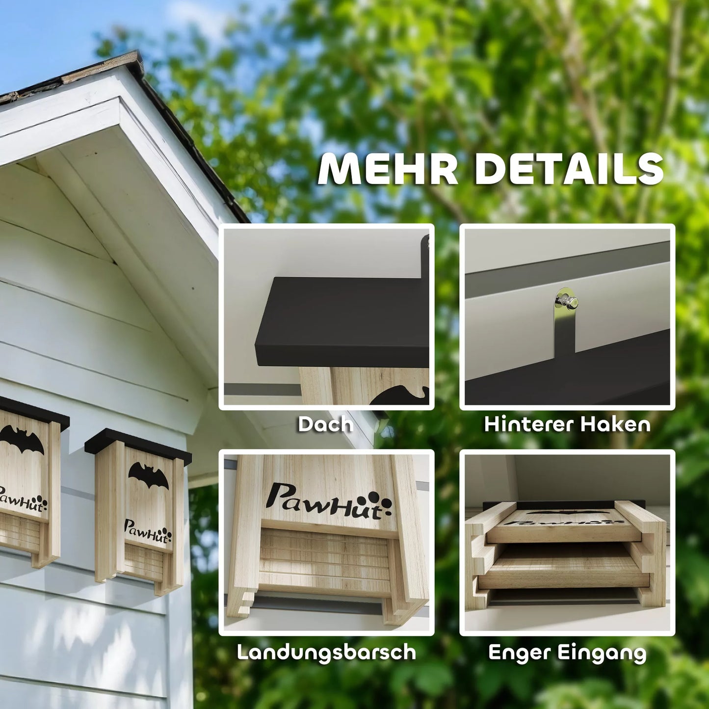 3 vnt. komplektas šikšnosparnių namelių, šikšnosparnių nameliai sodams, vaismedžių sodams, ūkiams, lengvas pakabinimas, 18 x 6 x 22,5 cm