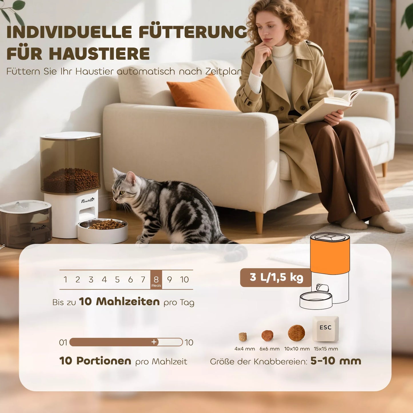 Automatinis maisto ir 2,5 L vandens dalytuvas mažiesiems šunims, katėms, Baltas