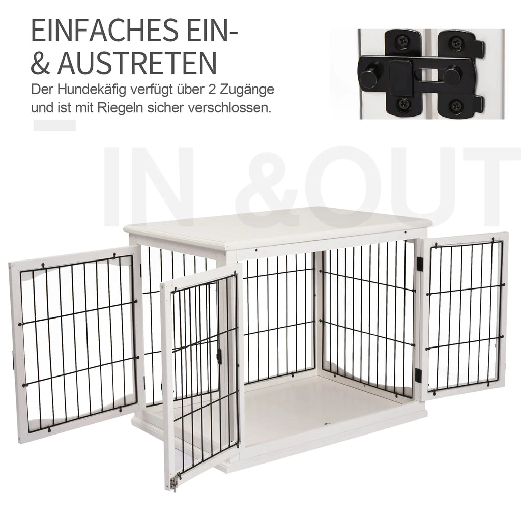 Transportavimo dėžė šunims 58,5 cm x 81 cm x 66 cm Durys, MDF mediena ir geležis, 58,5 cm x 81 cm x 66 cm, Balta