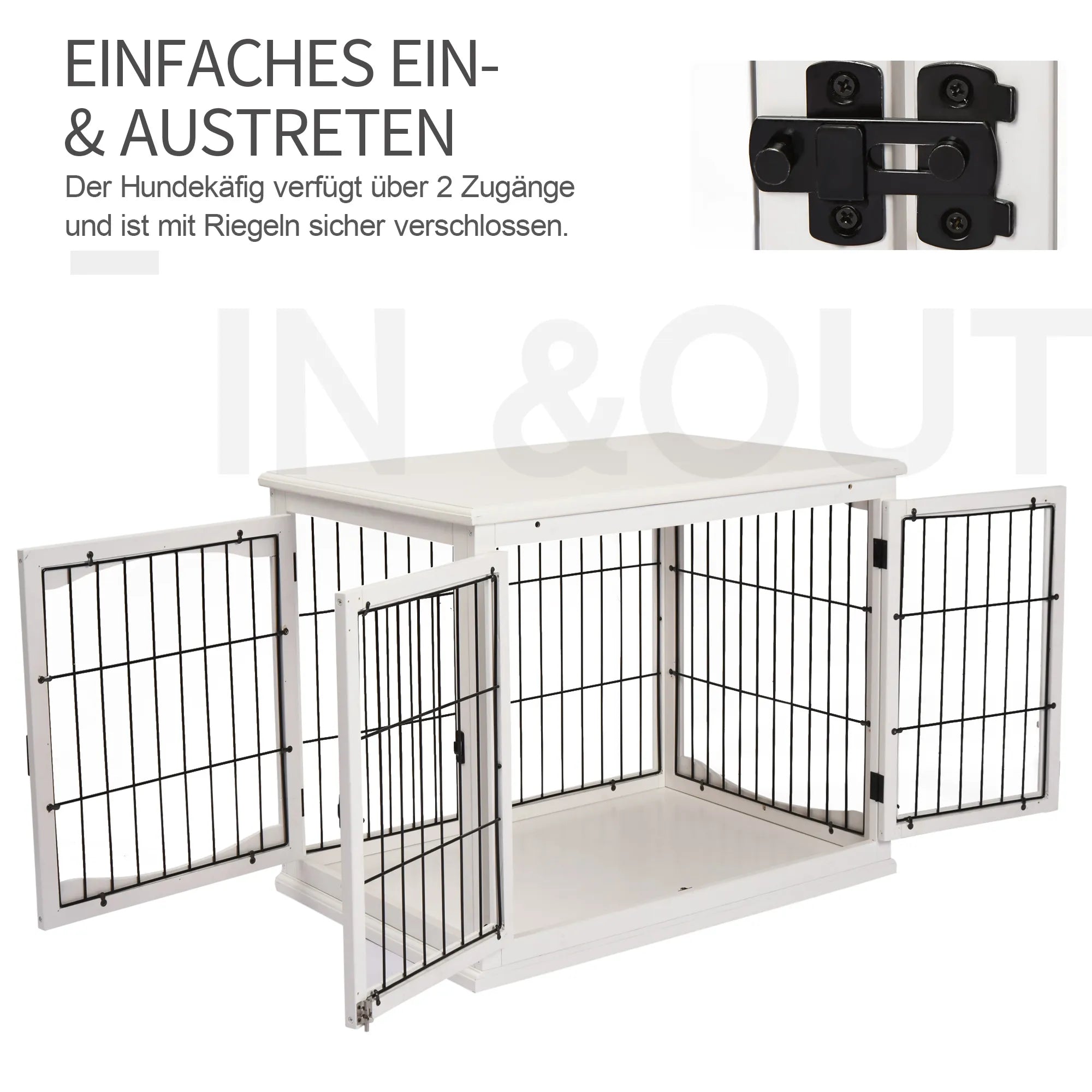 Transportavimo dėžė šunims 58,5 cm x 81 cm x 66 cm Durys, MDF mediena ir geležis, 58,5 cm x 81 cm x 66 cm, Balta
