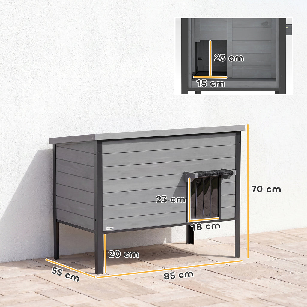Lauko namelis katėms 85x55x70 cm, su atidaromu stogu, ištraukiamu dugnu ir pertvara, 1–2 katėms, šviesiai pilkas