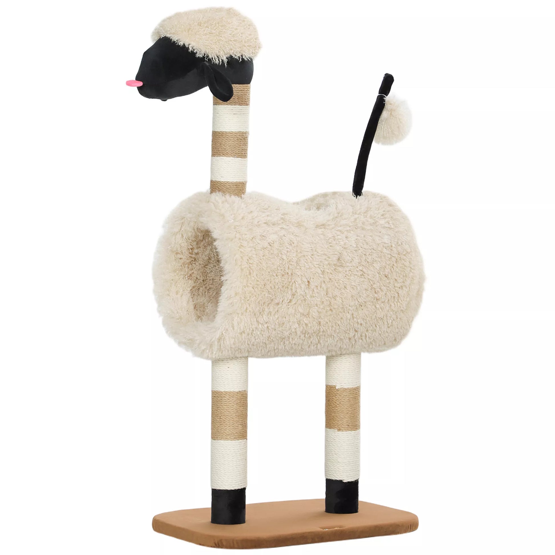 Katės medis avies dizaino, su draskykle, tuneliu ir žaislu, 98 cm, šviesiai rudas