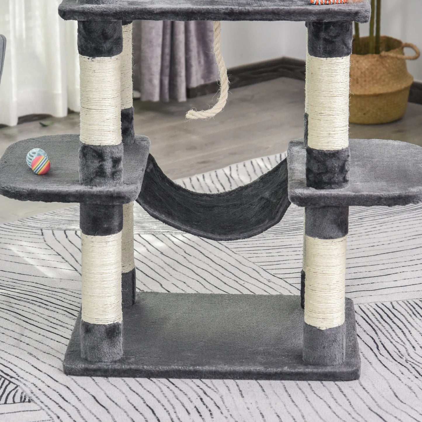 Luxury cat tree with hammock and house, dark grey, 60 x 48 x 144 cm