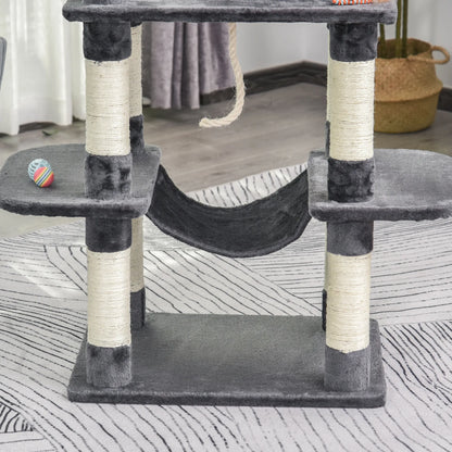 Luxury cat tree with hammock and house, dark grey, 60 x 48 x 144 cm