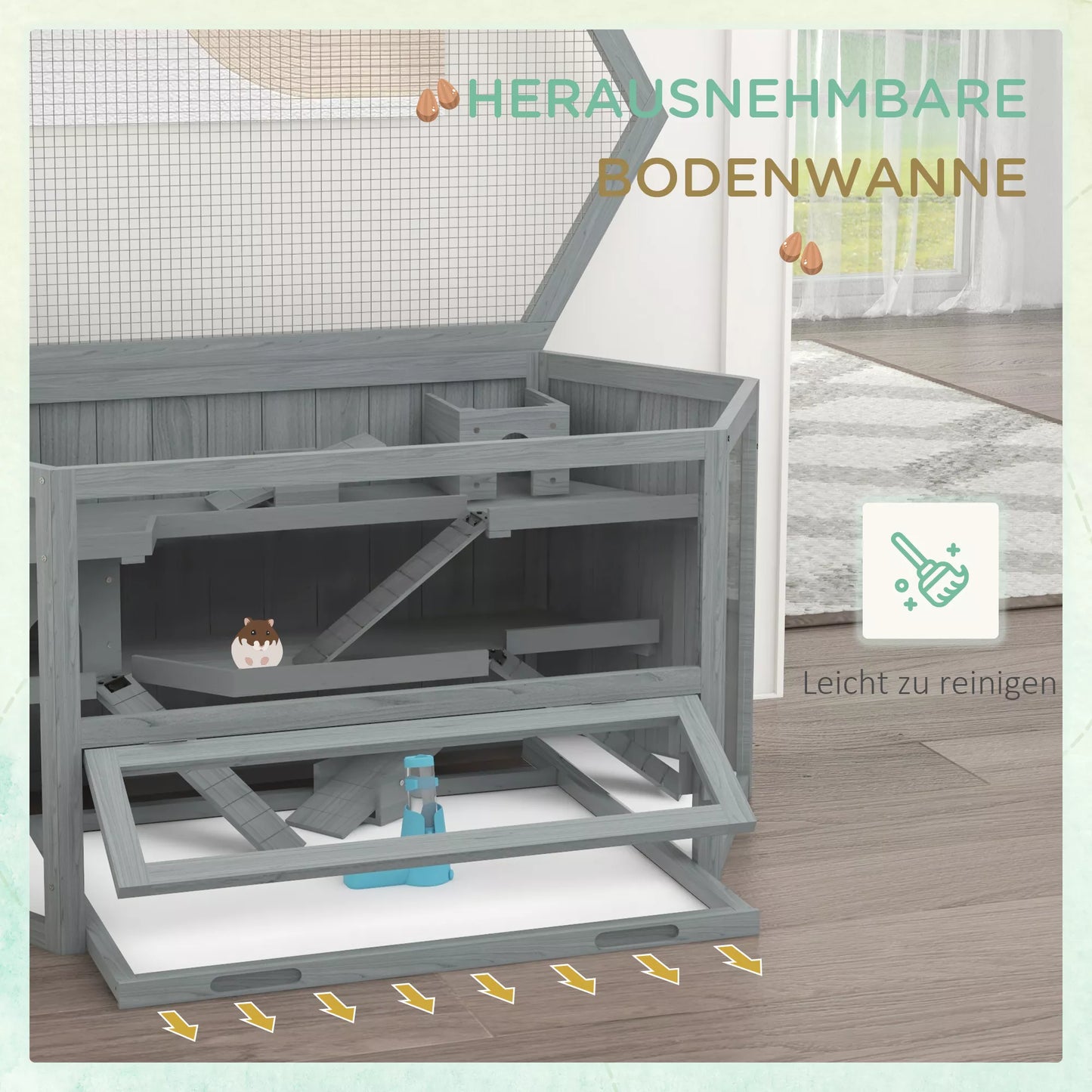 Narvas žiurkėnui, 3 aukštų, su išimamu dugnu, Medis/Metalas, 115x60x55 cm