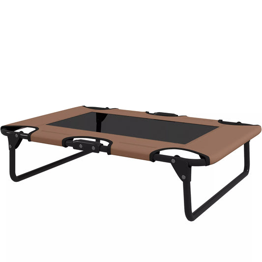 Paaukštinta sulankstoma šunų lova, lauko naminių gyvūnėlių gultas su tinklo dizainu, kavos spalvos Oksfordo audinio, 75 x 51 x 18 cm