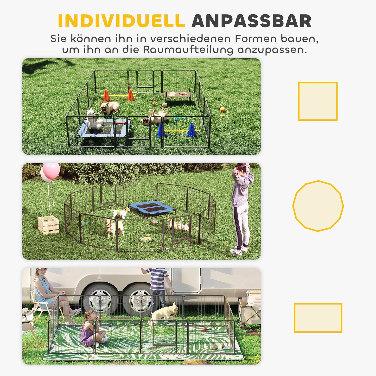 Naminių gyvūnėlių aptvaras, šuniukų voljeras, šuniukų tvorelė, 12 skydelių, laukui ir patalpai, juodas