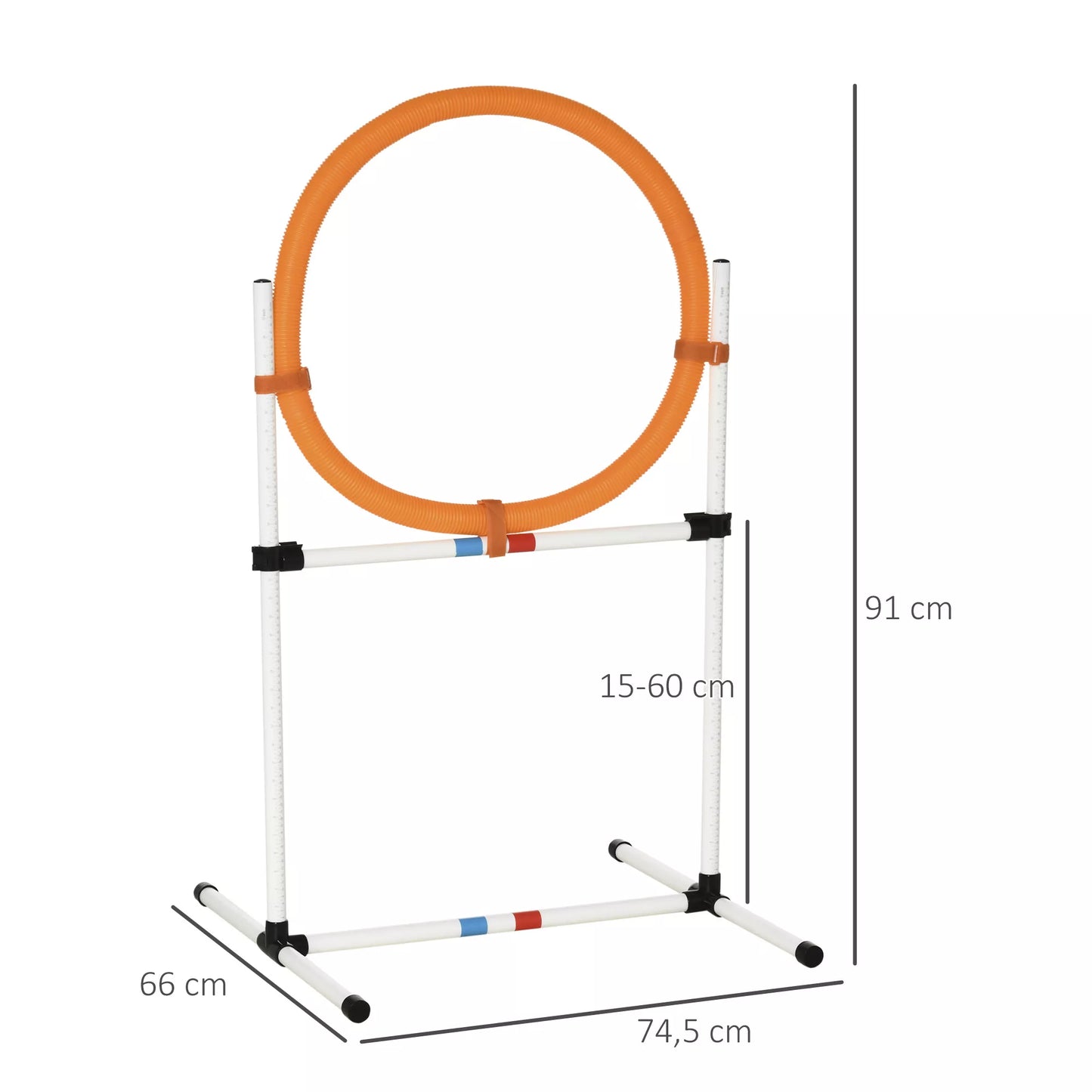 Šunų treniruočių rinkinys Šokinėjimo lankas augintinių agility treniruotėms, nešiojamas PE, balta + oranžinė, 74,5 x 66 x 91 cm