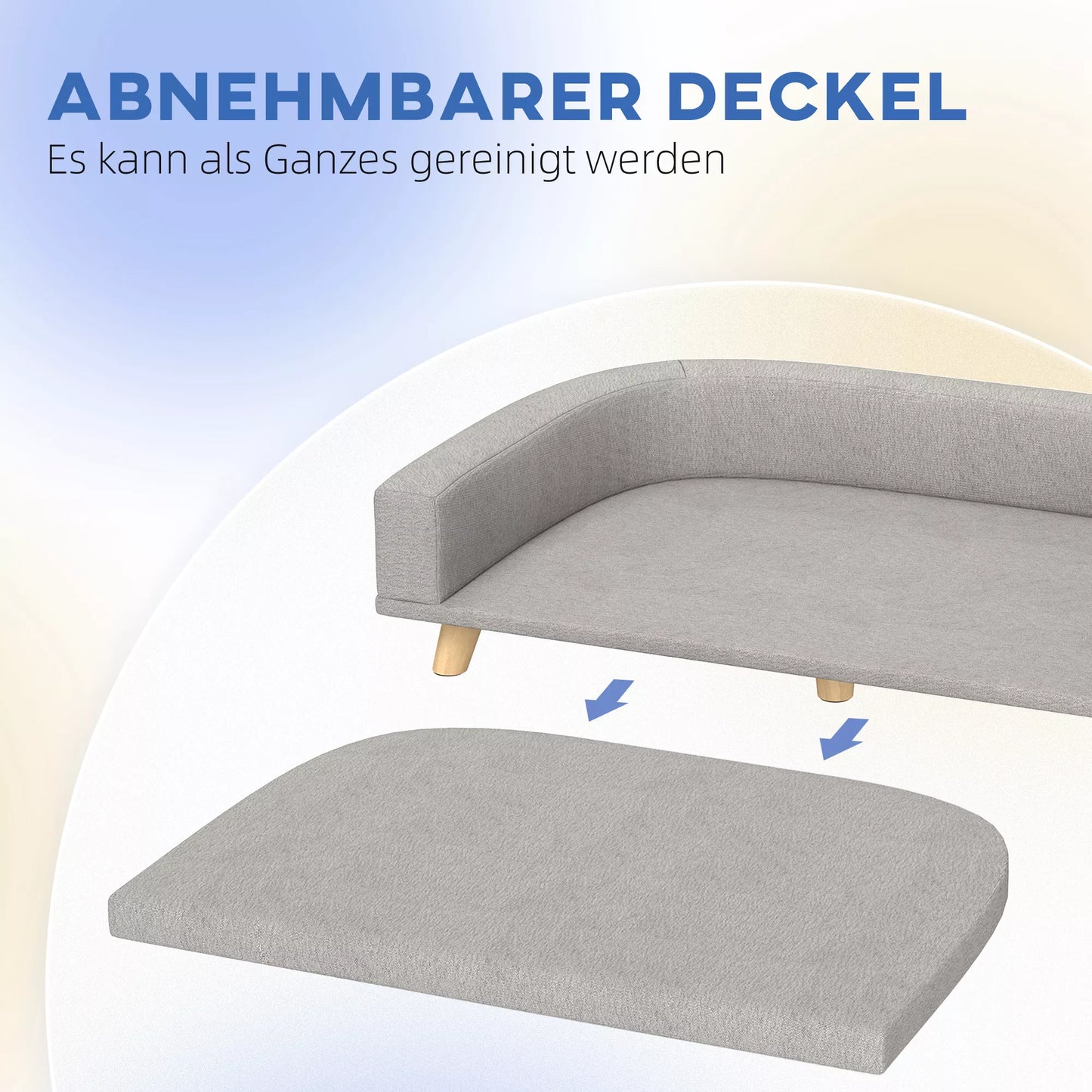 Suņu dīvāns lieliem suņiem līdz 30 kg, polsterēts, ar priedes koka kājām, 98 x 67 x 25 cm, pelēks