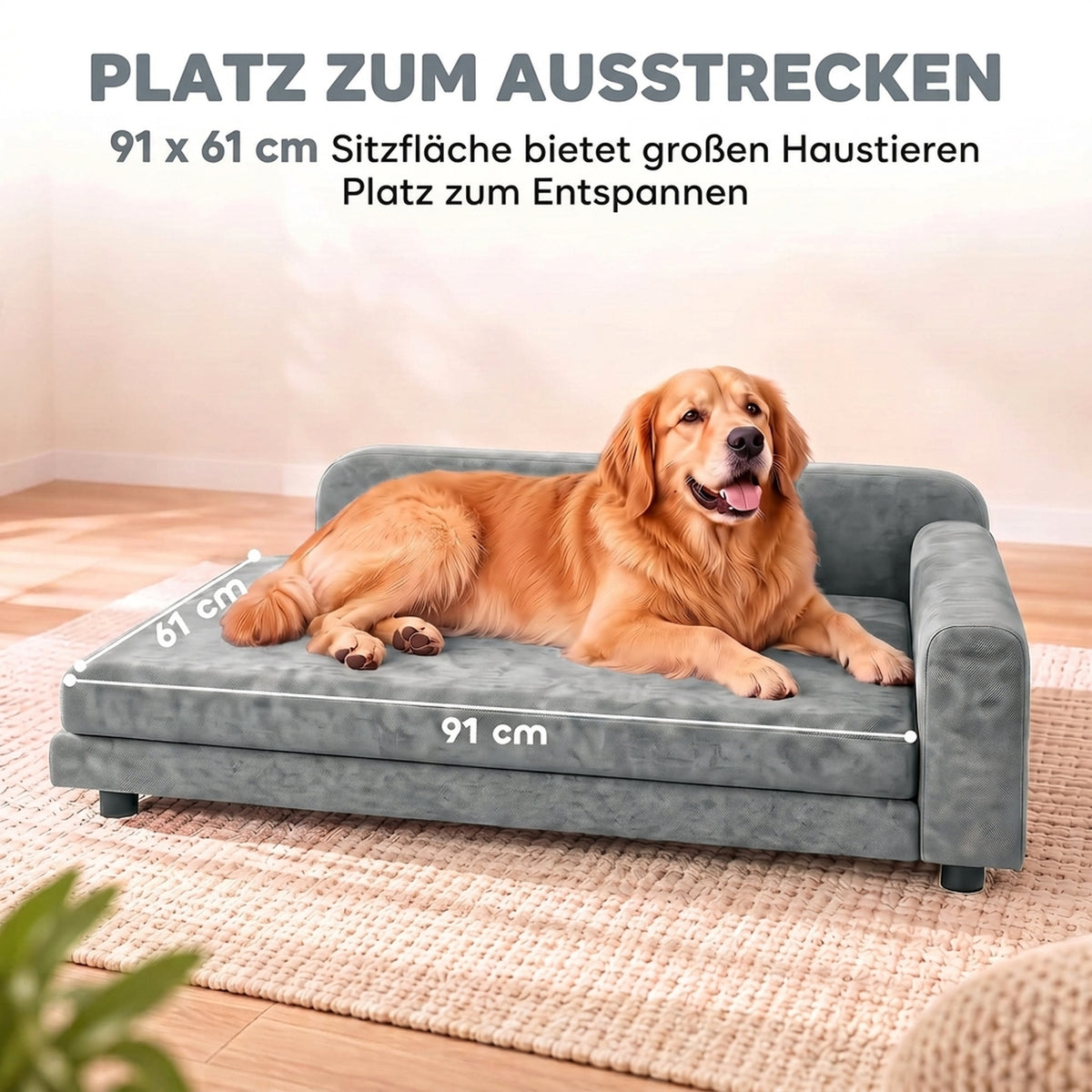 Sofa-guolis dideliems šunims su atlošu, 101x66x34,5 cm, išimama 6 cm pagalve, šunims iki 35 kg, pilka