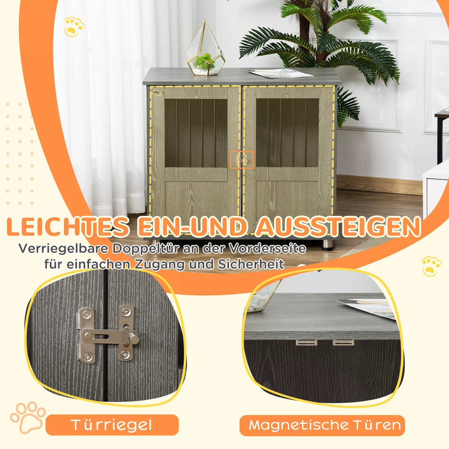 Šunų transportavimo dėžė, naminių gyvūnėlių dėžė, šunų namelis su užraktu, magnetinėmis durimis, šunų namelis su langu, dideliems šunims, 85 x 55 x 75 cm, pilka