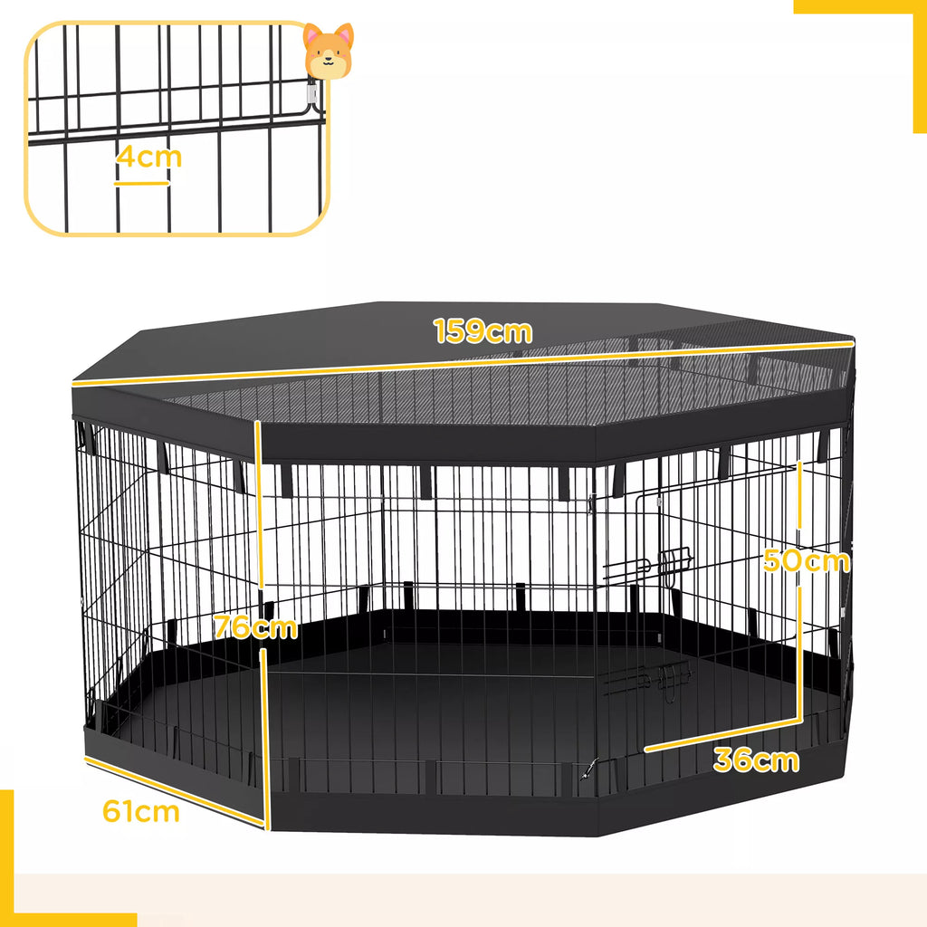 Šuniukų aptvaras, 76 cm aukščio / ~2,5 m², 8 paneliai, grindų danga, kombinuotas stogelis