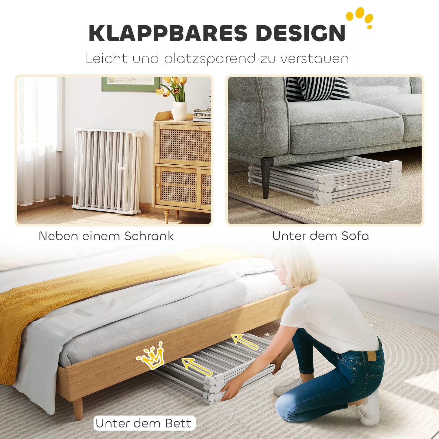 8 sekcijų tvora gyvūnėliams su durelėmis, sulankstoma, skirta mažiems ir vidutinio dydžio šunims, plastikas, anglies plienas, balta