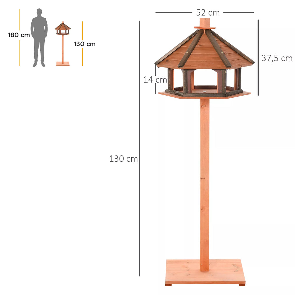 Paukščių namelis su stovu, atsparus oro sąlygoms paukščių lesykla su neperšlampamu stogu, medinė lesykla laukiniams paukščiams, Ø52 x 130A cm, natūrali