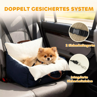 Dog car seat, with 2 straps, removable and washable covers, suitable for pets up to 5 kg, blue.