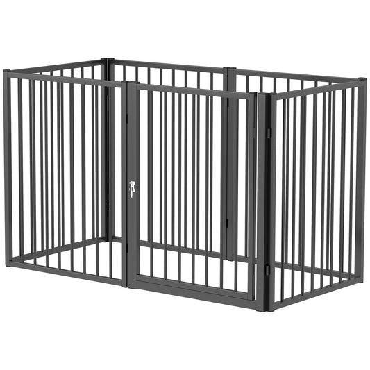 Šuniukų aptvaras, šunų aptvaras, šuniukų voljeras, 6 skydeliai su durelėmis, sulankstoma ir nešiojama šunų tvora, plienas, juoda