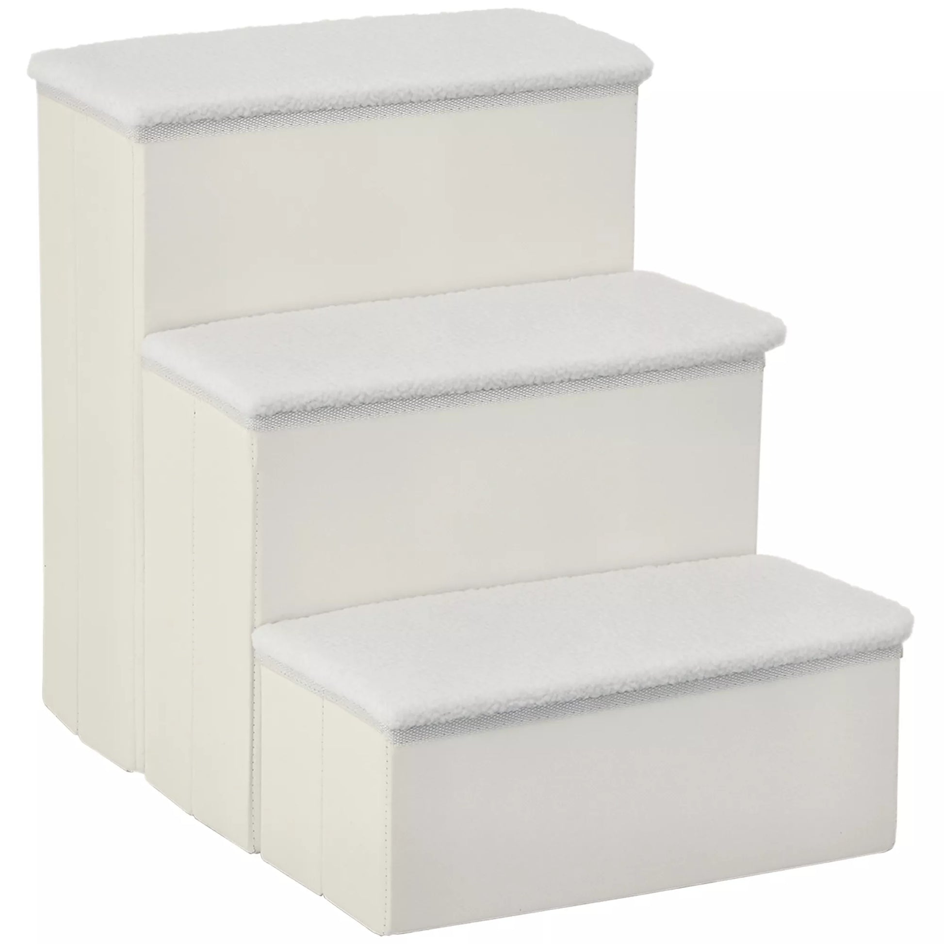 Šunų laipteliai 3 pakopų 48 cm aukščio, sulankstomi augintinių laipteliai mažiems ir seniems gyvūnams, kačių ir šunų rampa, įlipimo pagalba į lovą, sofą, čiužinį ir automobilį, balti