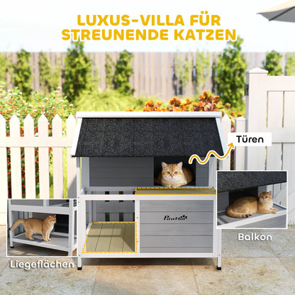 Outdoor cat house, outdoor shelter, waterproof, opening roof, fir wood, 80 x 93 x 95, gray