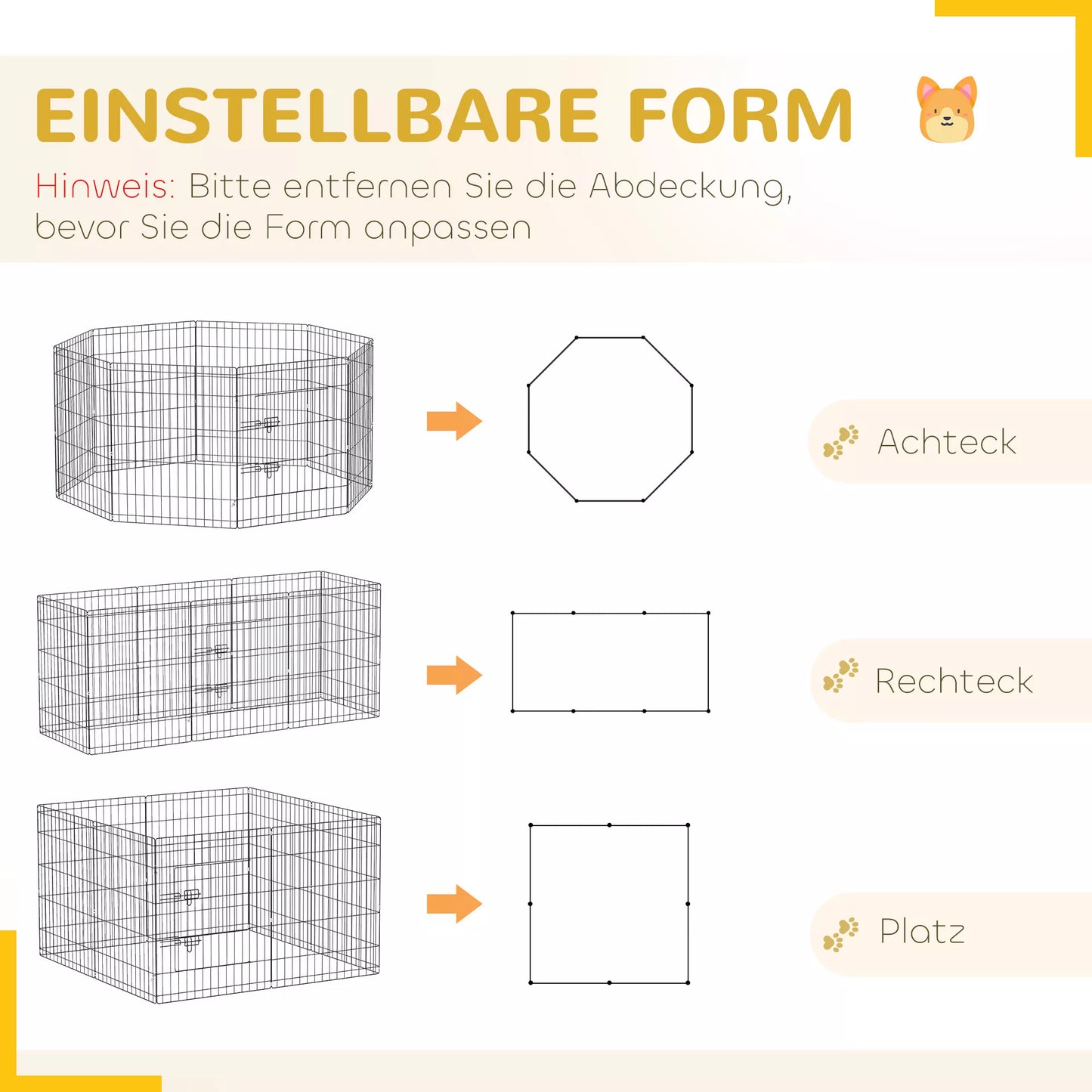 Šuniukų aptvaras, 76 cm aukščio / ~2,5 m², 8 paneliai, grindų danga, kombinuotas stogelis