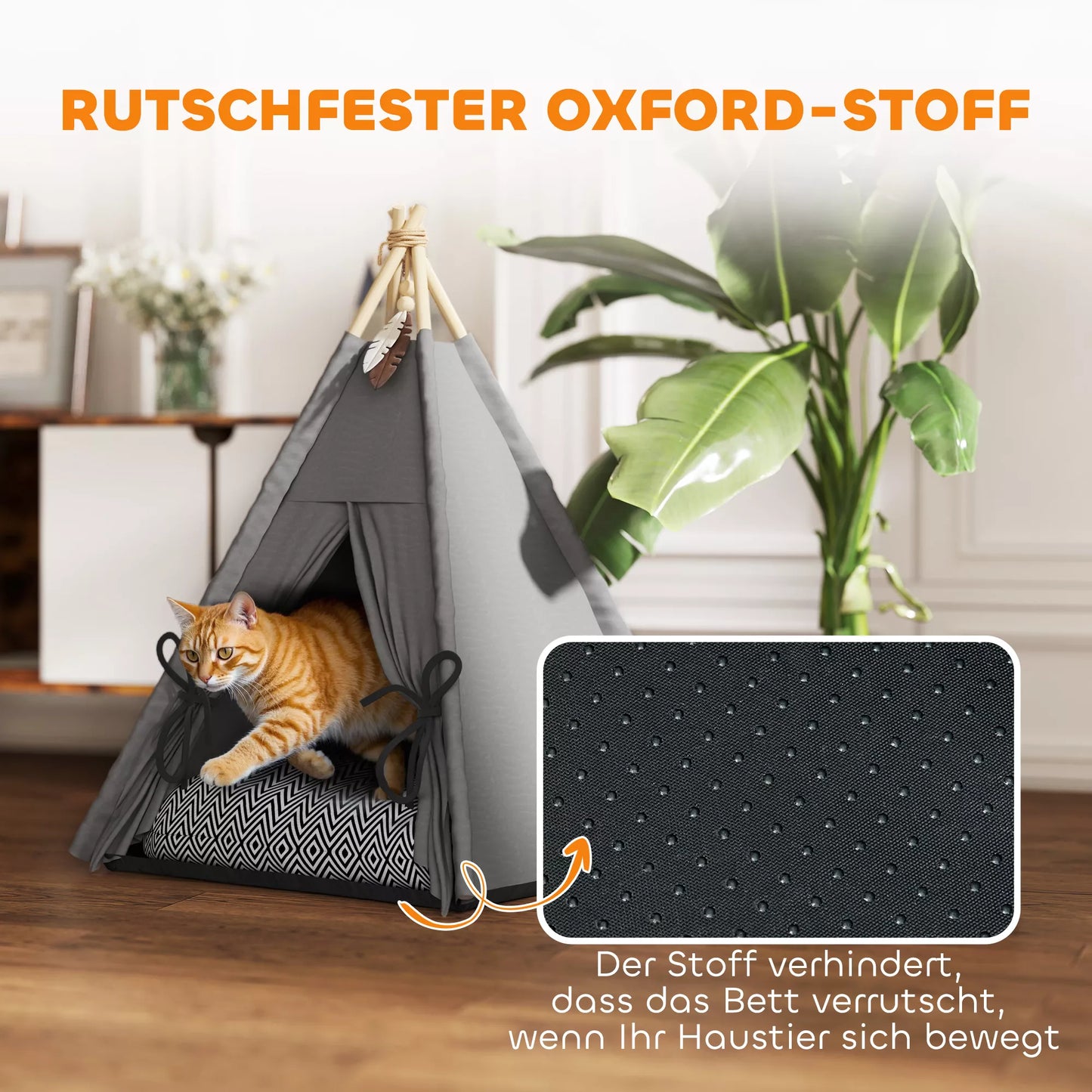 Tipi telts mājdzīvniekiem, Tipi dizaina mājdzīvnieku gulta, Kaķu telts ar spilvenu, Suņu gulta gulēšanai, Kaķu gulta, Pelēka