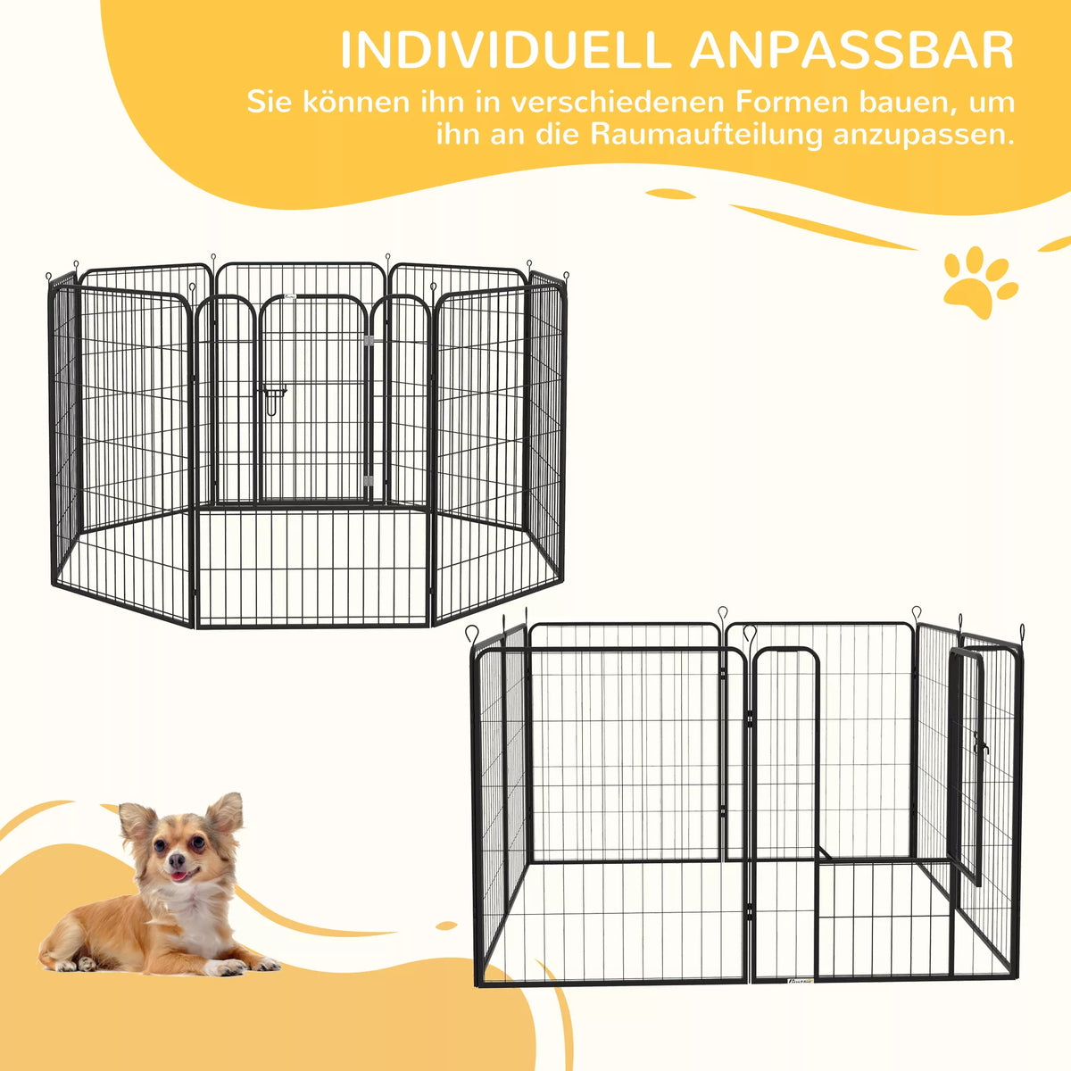 Koeraaedik, 8-osaline, kõrgus 100 cm, riivistatava uksega, terasest, suurtele koertele, sise- ja välistingimustesse, hall