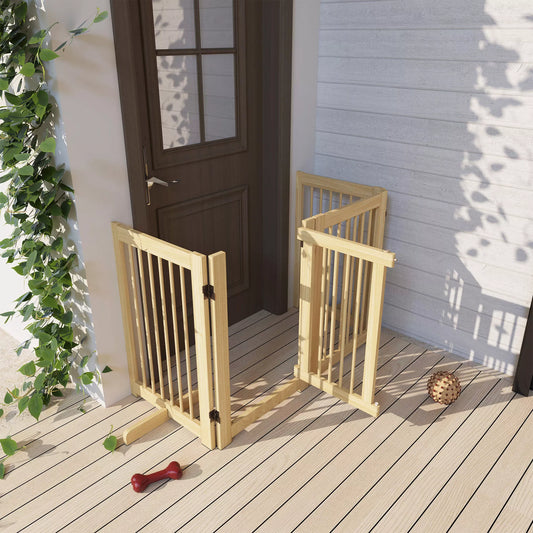 Brīvi stāvošs suņu žogs, 4 paneļi, elastīgs, priedes koks, 204 cm garums x 36 cm platums x 75 cm augstums, dabīgs koks