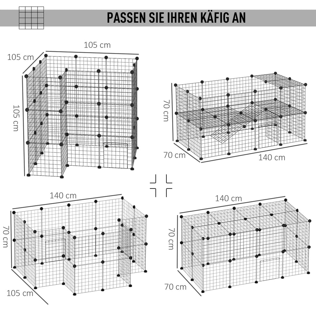 Brīvi stāvošs voljērs, putnu būris, DIY kucēnu putnu būris, mazu dzīvnieku būris, kas izgatavots no metāla sieta, mazu mājdzīvnieku būris, iekštelpu putnu būris 36 paneļi, melns, 146 x 73 x 73 cm