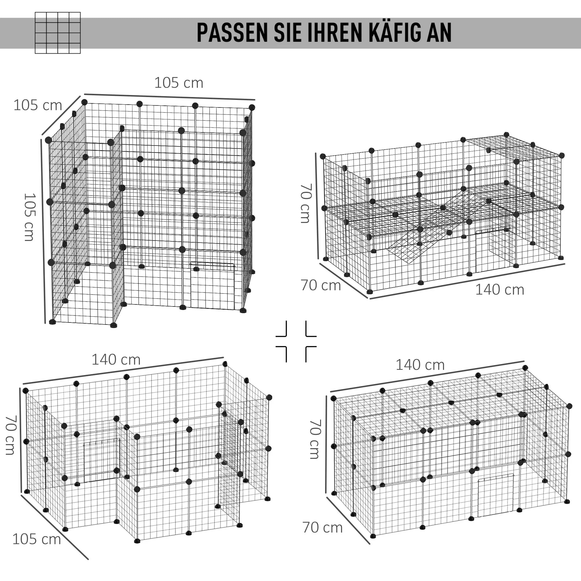 Brīvi stāvošs voljērs, putnu būris, DIY kucēnu putnu būris, mazu dzīvnieku būris, kas izgatavots no metāla sieta, mazu mājdzīvnieku būris, iekštelpu putnu būris 36 paneļi, melns, 146 x 73 x 73 cm