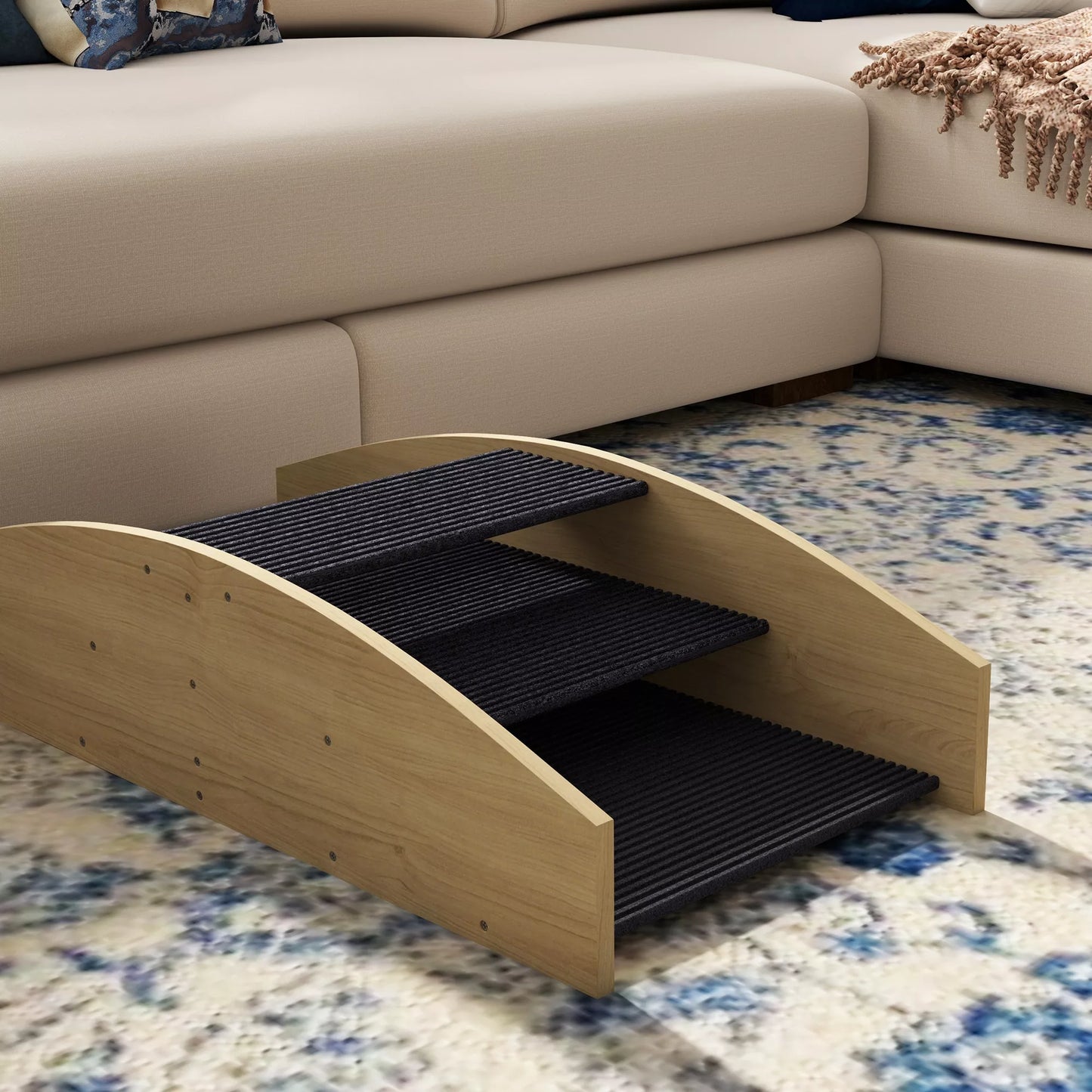 Suņu veiklības svira, 2-in-1 svira un pakāpieni, neslīdoša, egles koks, 80 x 39,5 cm