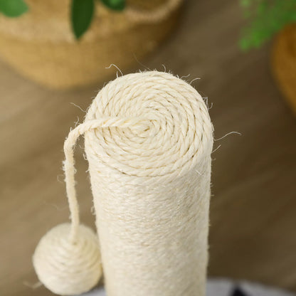 Cat scratching post with play ball, compact size, sturdy jute rope, light gray+beige, 35 x 35 x 62 cm